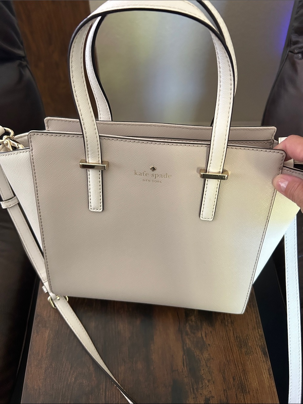 kate spade small structured satchel in cream with gold hardware
